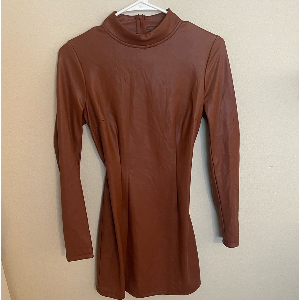 Forever 21,Faux Leather Mini Dress, Brown,Size S